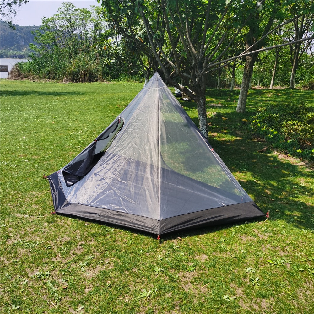 Cheap Goat Tents Winter Ultralight Outdoor Camping Teepee 210T Plaid Pyramid Tent with Snow Skirt Large Rodless Tent Backpacking Hiking Tents Tents 